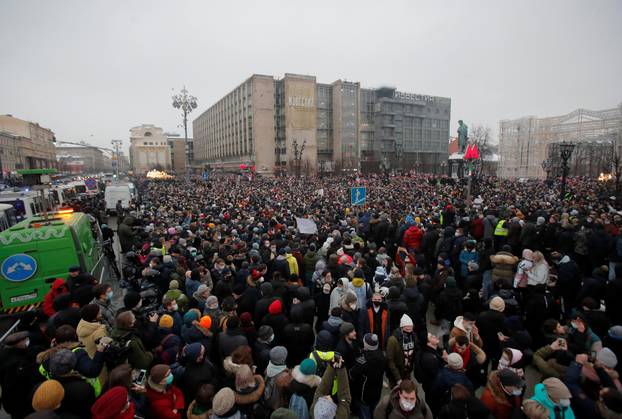 Navalny supporters protest his arrest, in Moscow