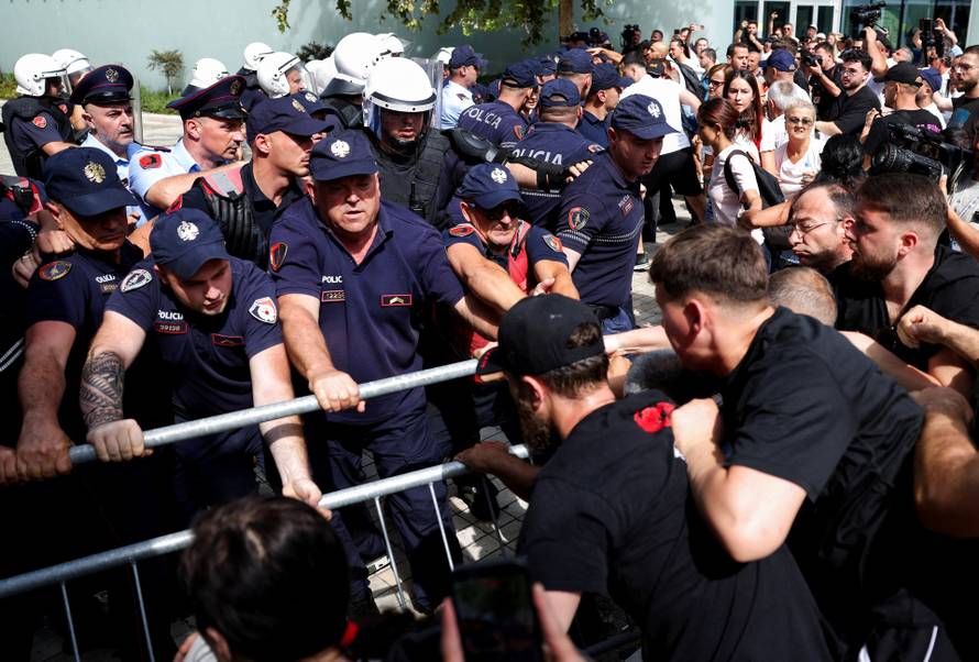 Protest against a planned luxury resort backed by a company linked to Jared Kushner, the son-in-law of U.S. President Trump, in Tirana