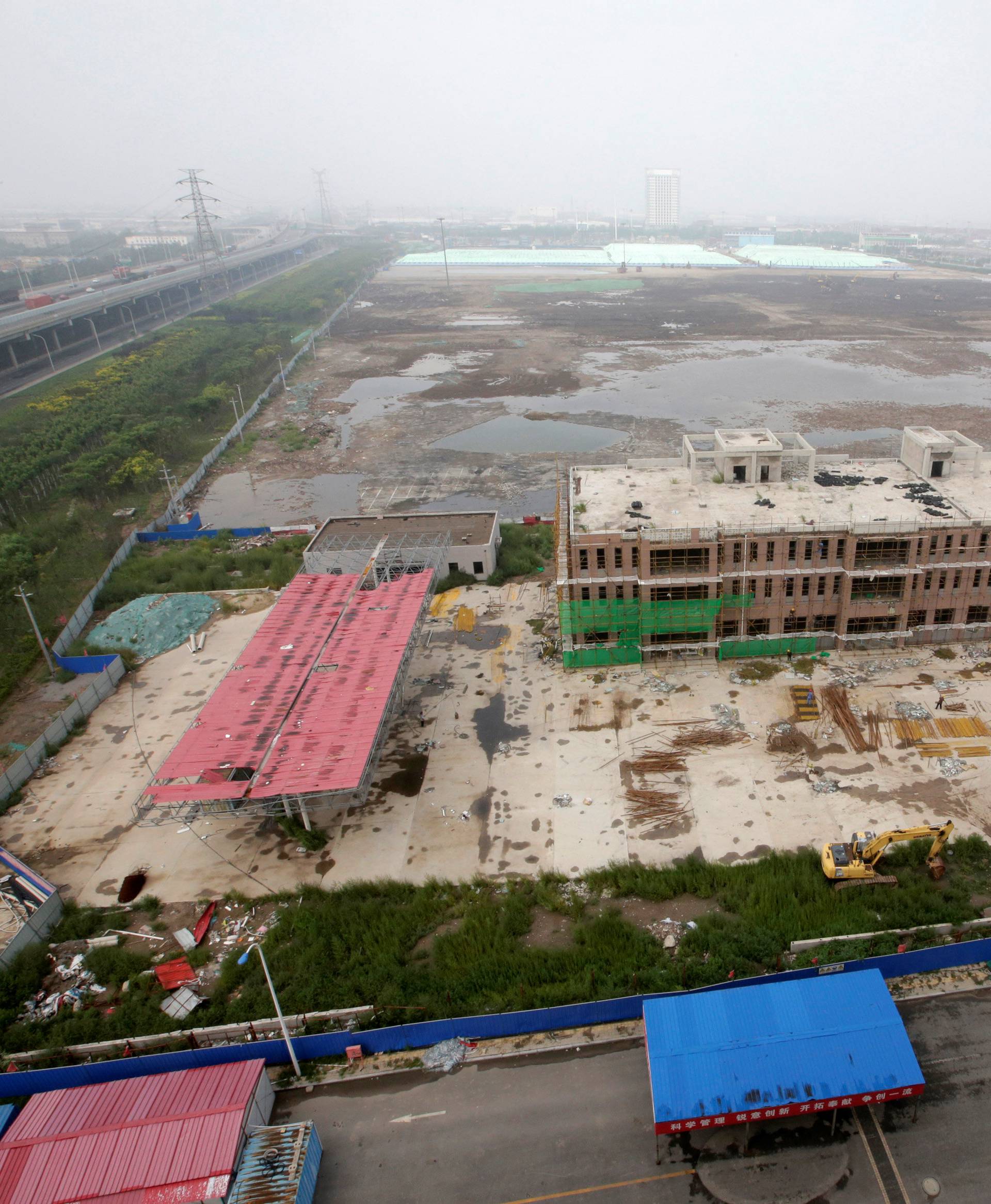 An overview shows the site of the explosions on August 12, 2015 at the Binhai new district in Tianjin