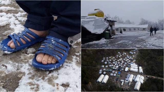 Neljudski uvjeti u BiH: Migranti prvi snijeg dočekali u šlapama