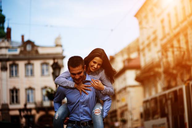 Couple have fun in the city