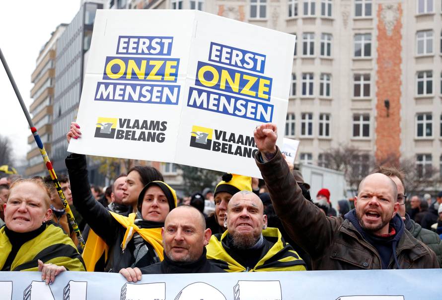 Flemish nationalists attend a protest against Marrakesh Migration Pact in Brussels