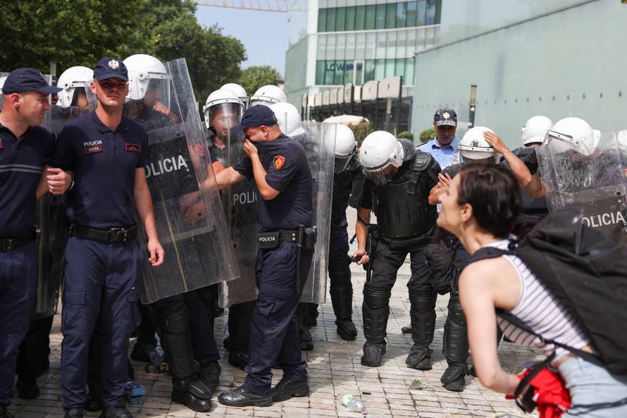 Protest against a planned luxury resort backed by a company linked to Jared Kushner, the son-in-law of U.S. President Trump, in Tirana