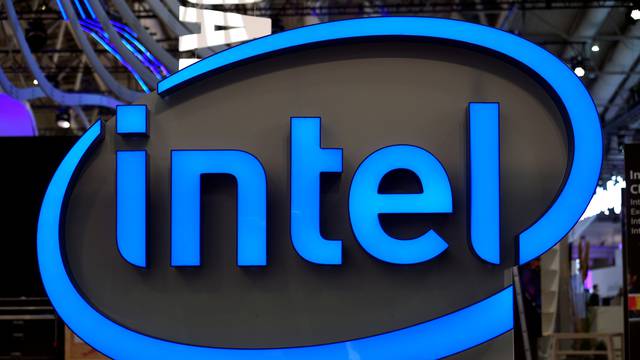 FILE PHOTO: Intel's logo is pictured during preparations at the CeBit computer fair in Hanover