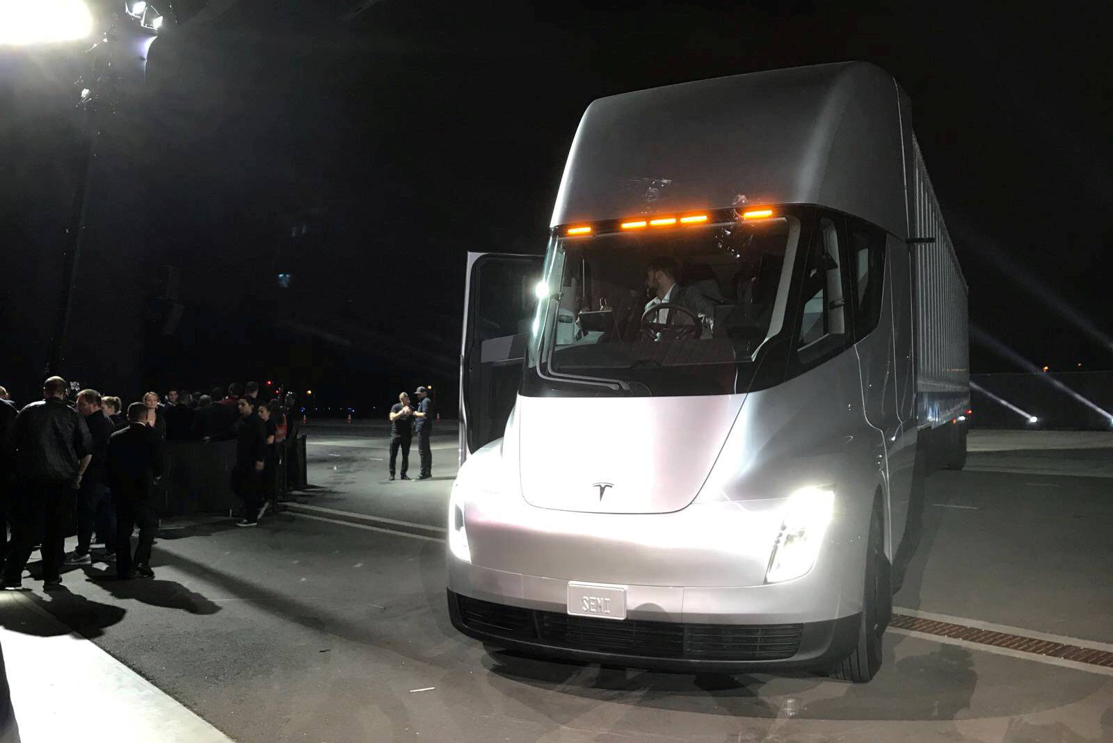 Tesla's new electric semi truck is unveiled during a presentation in Hawthorne