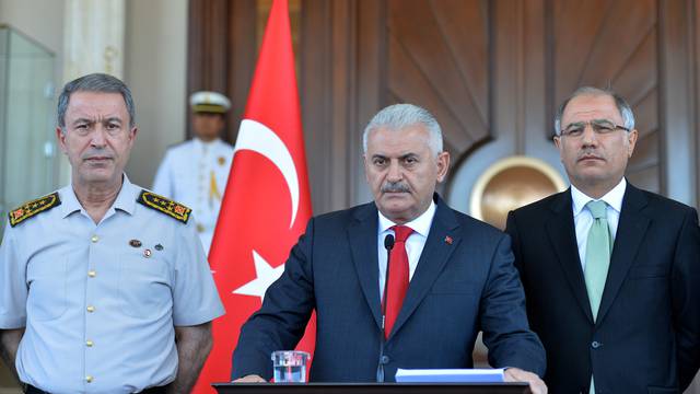 Turkey's Prime Minister Yildirim speaks during a news conference in Ankara
