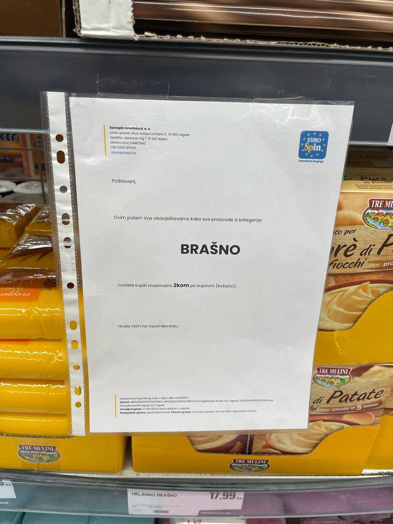 U Eurospinu ograničili brašno, ulje, tjesteninu... 'Možete kupiti najviše 2 artikla ovih proizvoda'