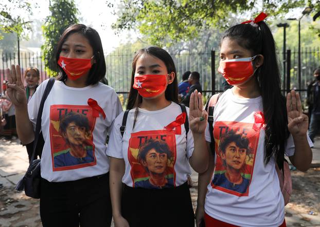 Protest against the military coup in Myanmar, in New Delhi