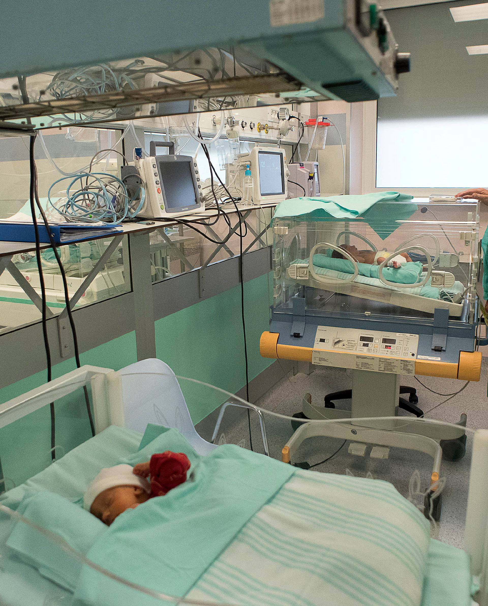 Pope Francis visits the intensive care nursery at the San Giovanni hospital in Rome