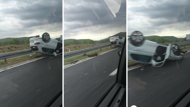Nesreća na autoputu:  Auto završio na krovu kod Radošića