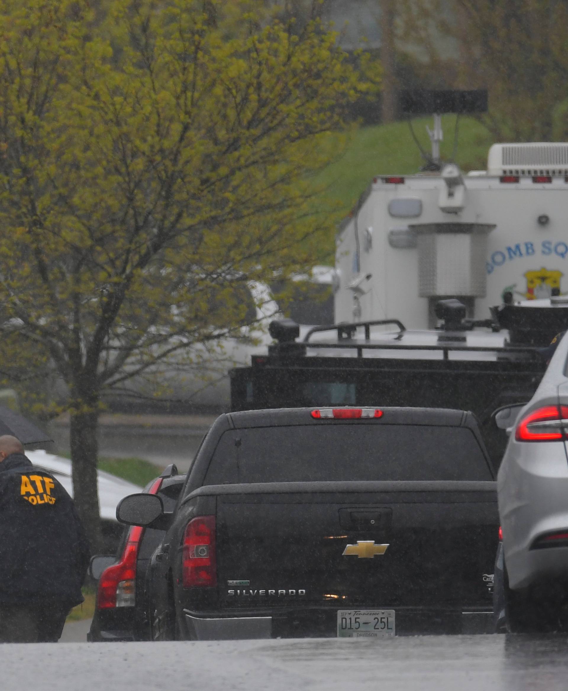 Metro Davidson County police and ATF agents search the apartment complex where Waffle House shooting suspect, Travis Reinking, reportedly lives near Nashville, Tennessee