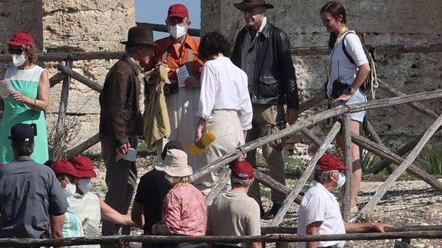 Hollywood Actor Harrison Ford is spotted with the cast and crew on set, filming the new Indiana Jones 5 movie in Sicily