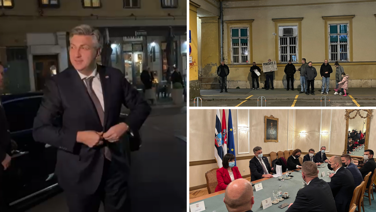 Plenkovića u Osijeku dočekali prosvjednici: 'Čega te strah?'; Plenković: 'Mahnuo sam im'
