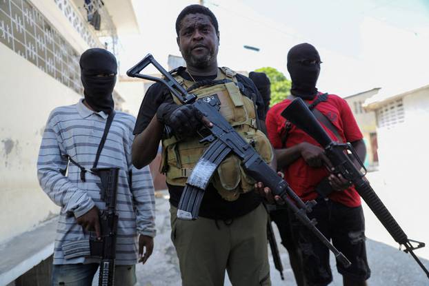 FILE PHOTO: Former police officer Jimmy "Barbecue" Cherizier holds press conference in Port-au-Prince