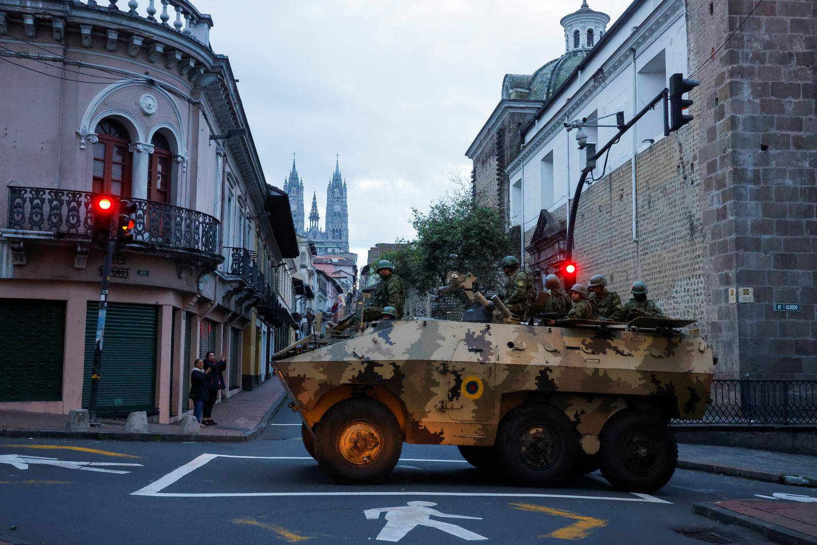 Security forces patrol after a violence outbreak, in Quito