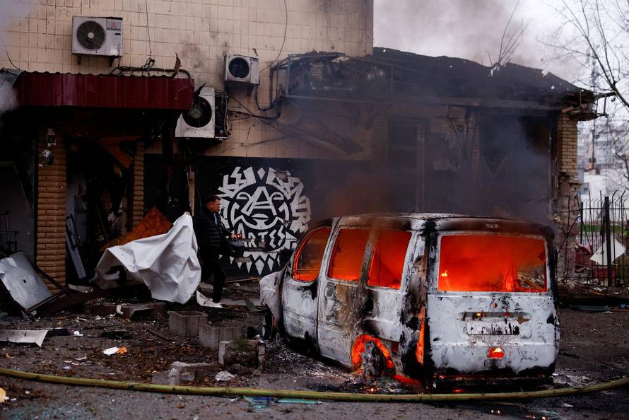 Aftermath of a Russian missile and drone attack, in Kyiv