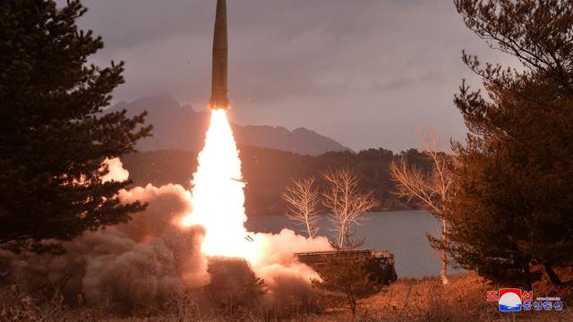 View shows a missile fired by the North Korean military at an undisclosed location