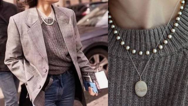 Klasičan detalj: Bijela biserna ogrlica posveta je vintage stilu