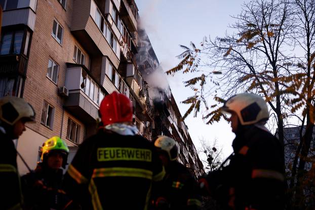 Aftermath of an overnight Russian drone and missile strike in Kyiv