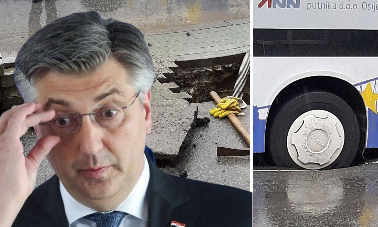 Plenković je u Osijeku u vezi nabave novih autobusa, jučer je jedan propao u rupu na cesti