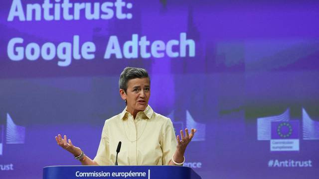 FILE PHOTO: Margrethe Vestager holds a press conference in Brussels