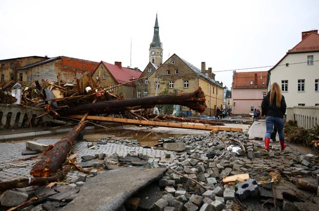 Aftermath of flooding by Biala Ladecka River in Ladek Zdroj