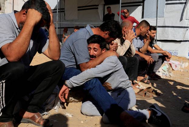 Funeral of Palestinians killed in Israeli strikes, at Nasser hospital, in Khan Younis, southern Gaza Strip