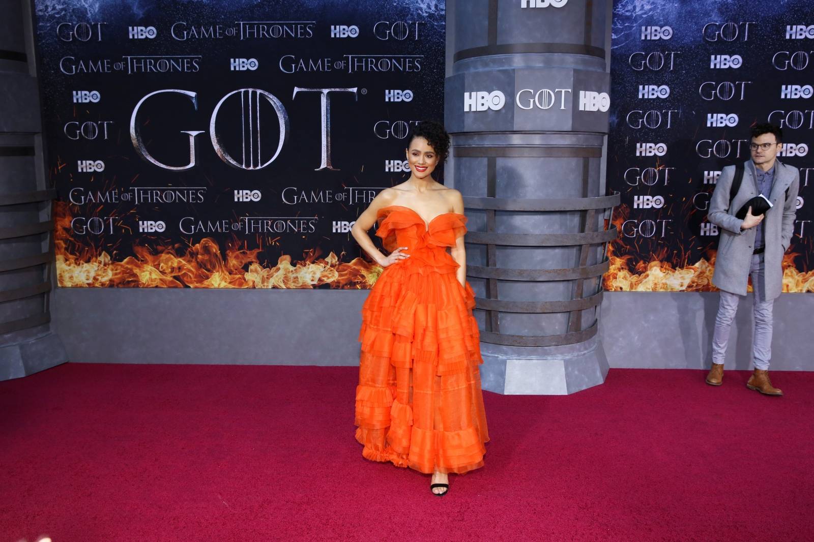 Nathalie Emmanuel arrives for the premiere of the final season of "Game of Thrones" at Radio City Music Hall in New York