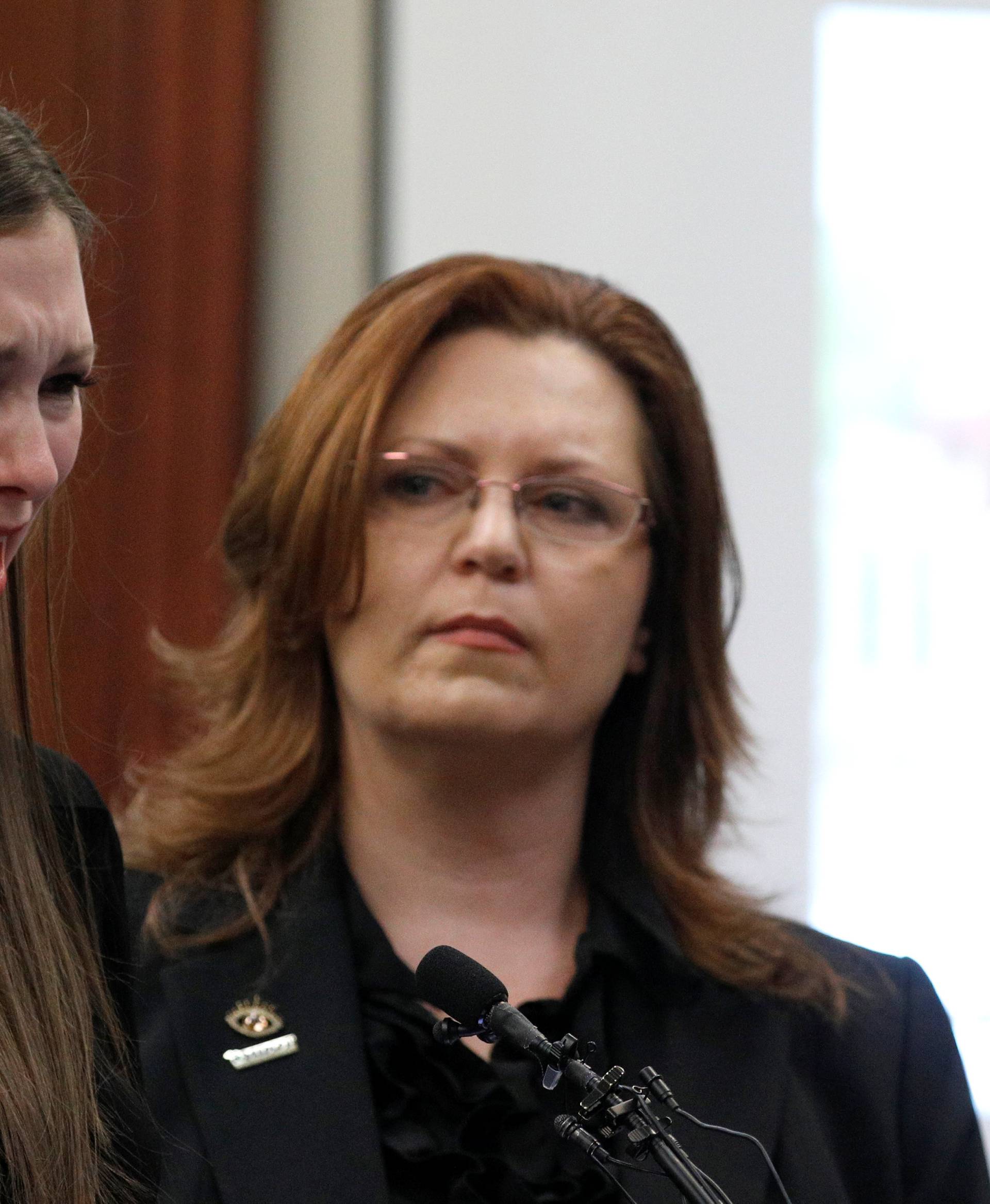 Victim Jessica Smith speaks at the sentencing hearing for Larry Nassar, a former team USA Gymnastics doctor who pleaded guilty in November 2017 to sexual assault charges, in Lansing