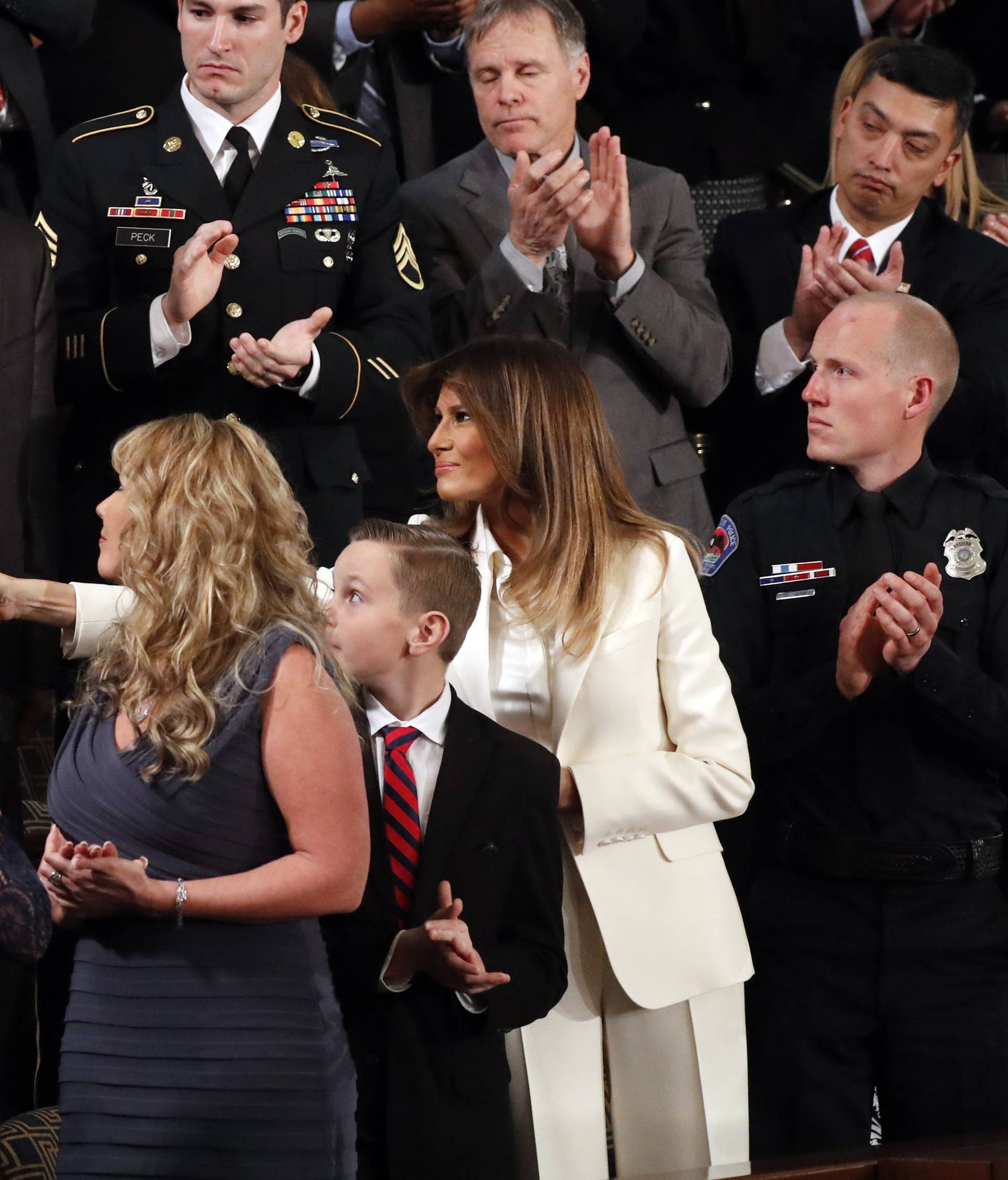 Melania Trump greets guests during President Trump's State of the Union address in Washington