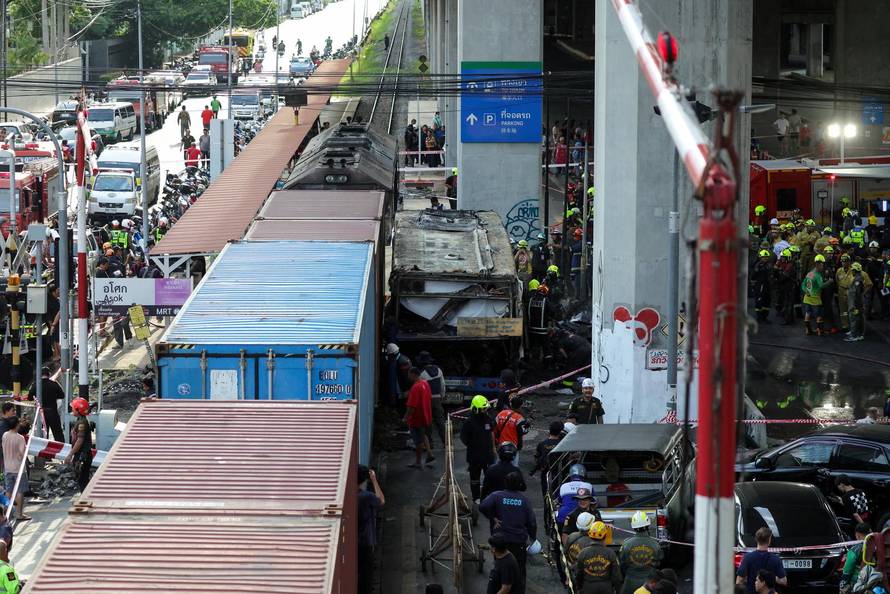 The scene of a multi-vehicle collision, in Bangkok