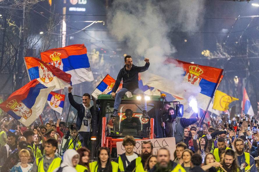 Supporters welcome students from across Serbia as they converge in the capital Belgrade for mass protests over the fatal November 2024 Novi Sad railway station roof collapse