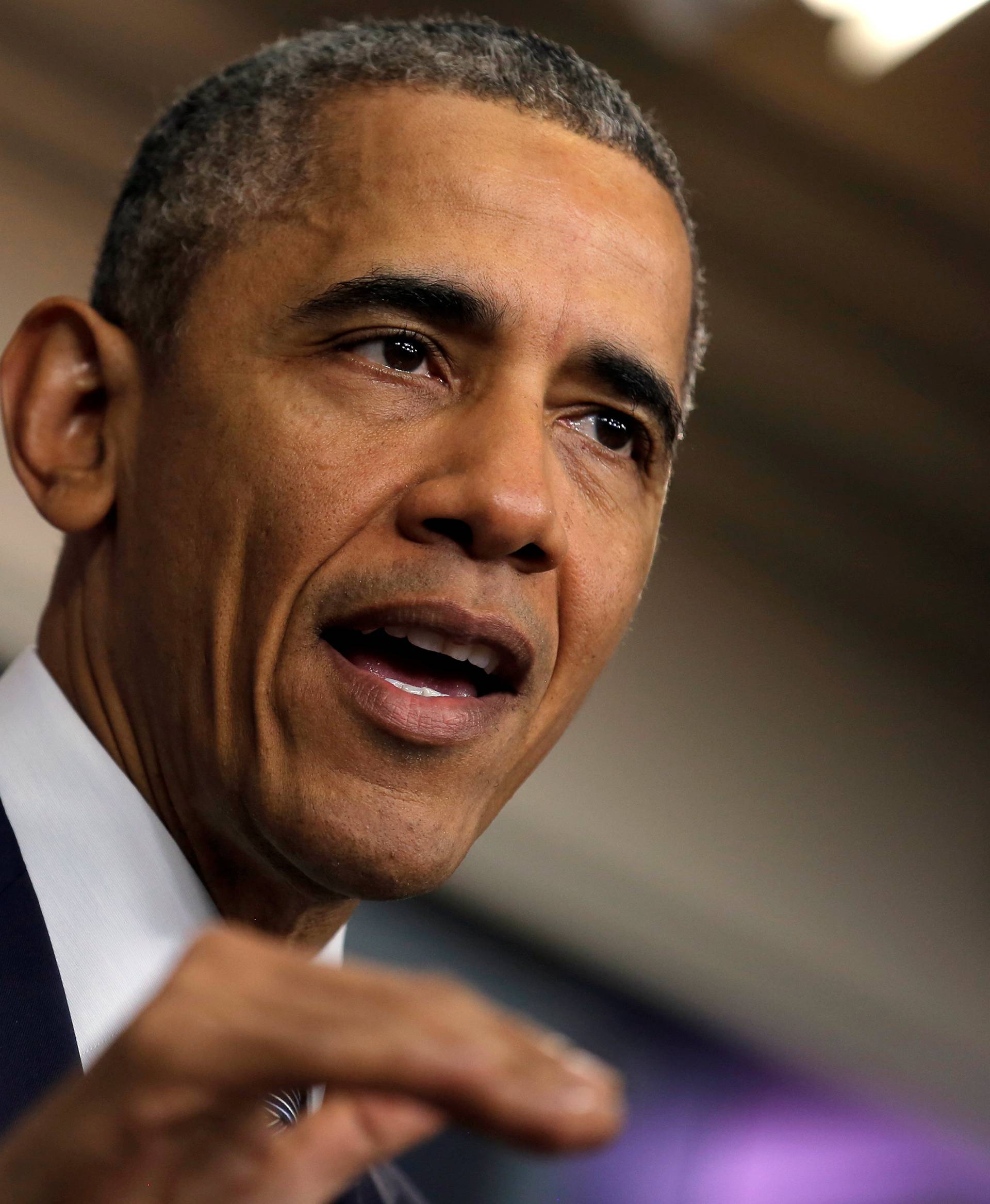 U.S. President Barack Obama delivers a statement on the economy at the press briefing room at the White House in Washington, U.S. 