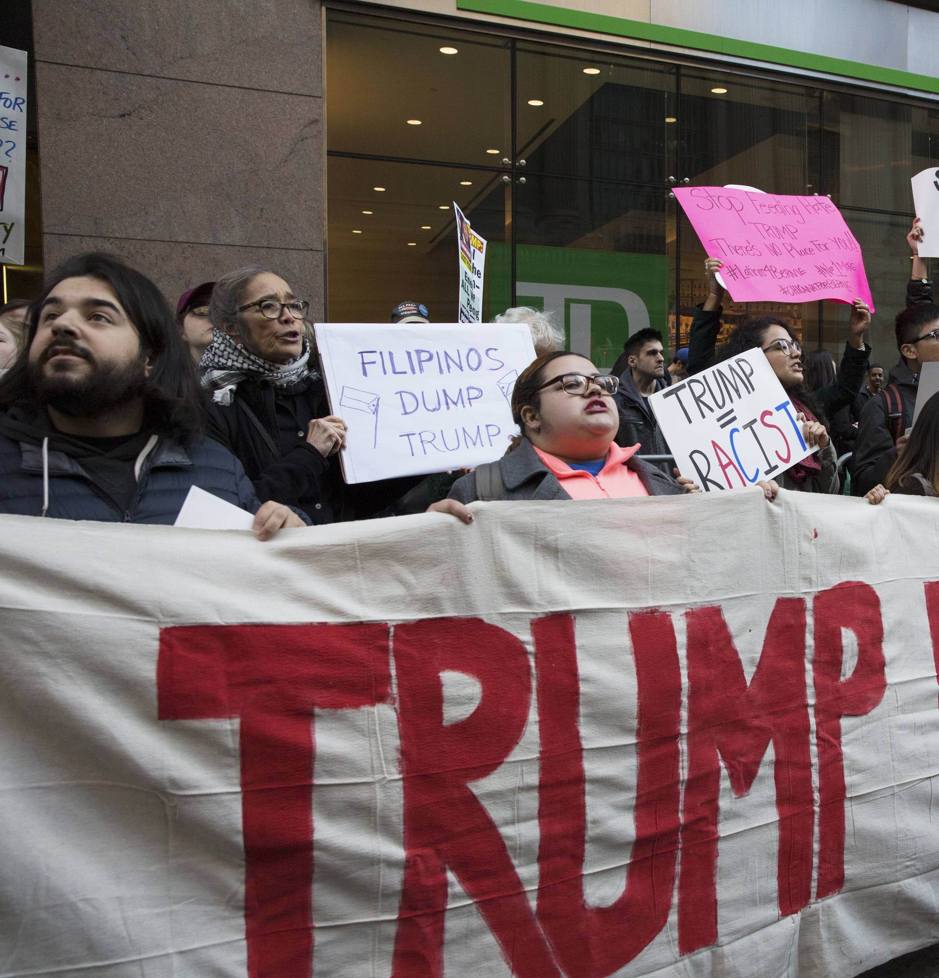 Protesters demonstrate against Republican U.S. presidential candidate Donald Trump in midtown Manhattan in New York City