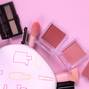 flat lay of makeup or cosmetic product professional and brush ar