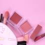 flat lay of makeup or cosmetic product professional and brush ar