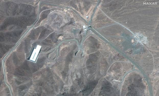 A satellite image shows an overview of the Fordow fuel enrichment facility, near Qom