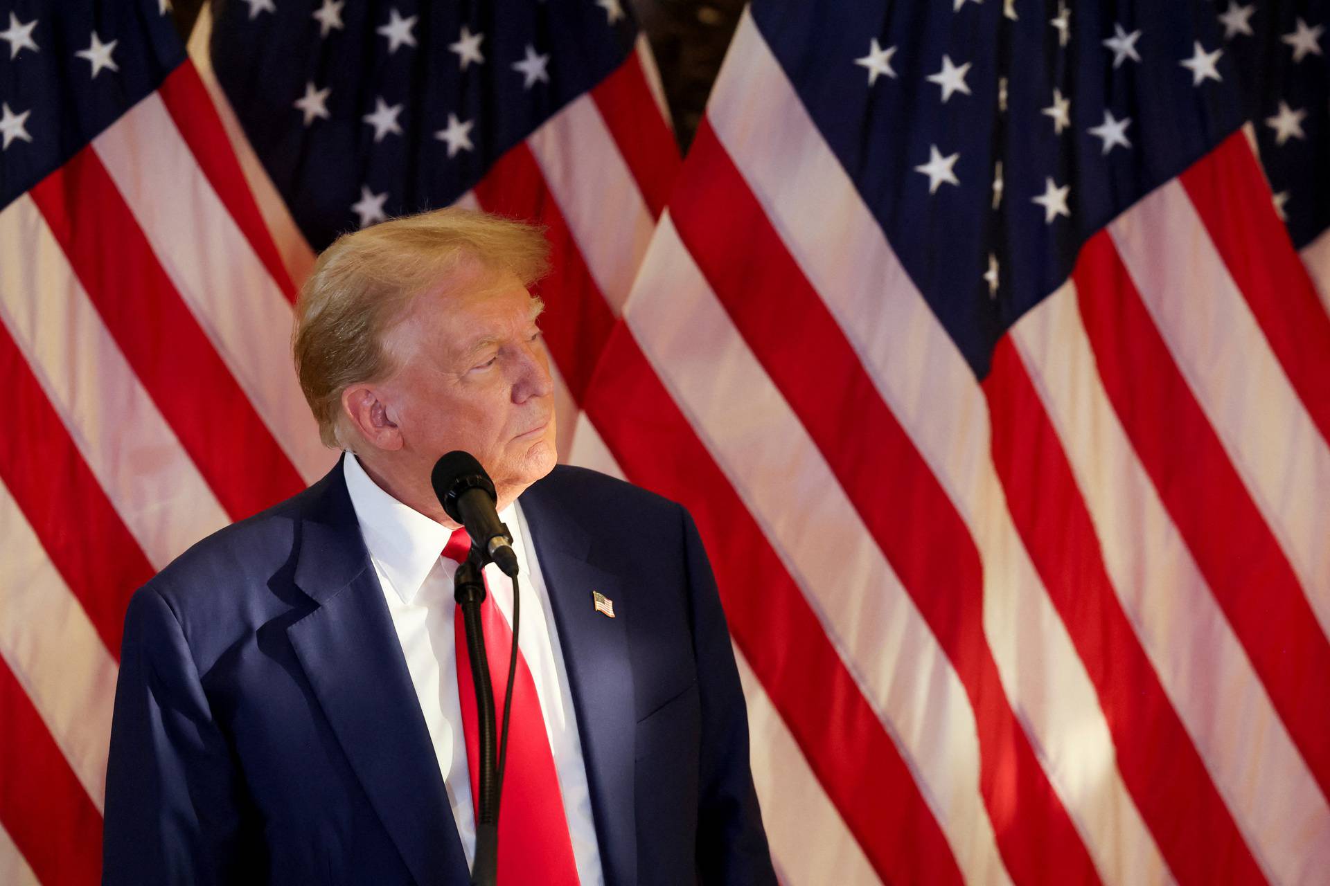 Former U.S. President Trump attends a press conference, in New York