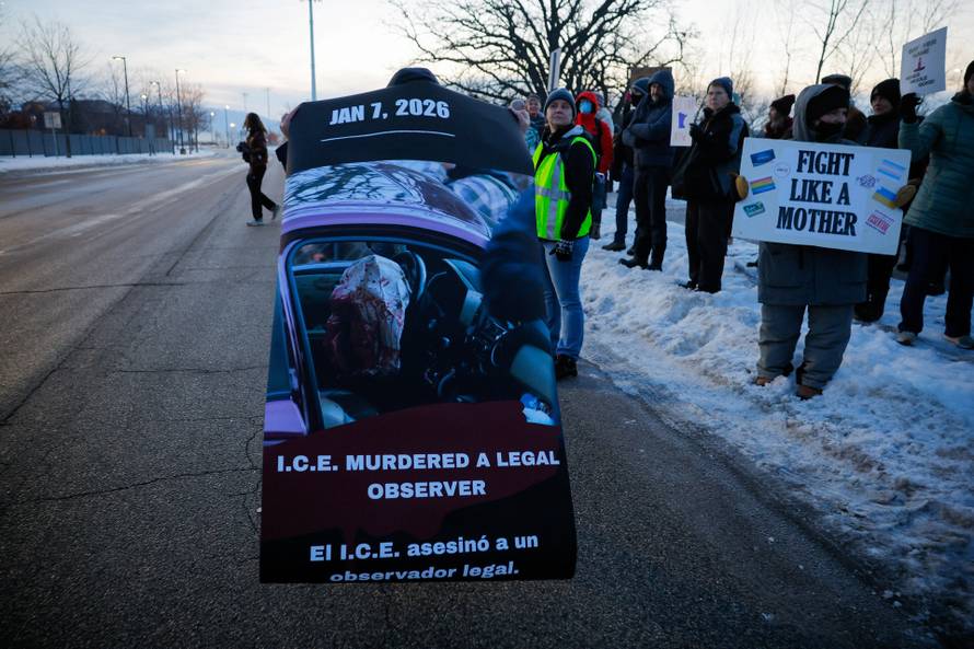 People protest against the fatal shooting of Renee Nicole Good by an ICE agent, in Minneapolis