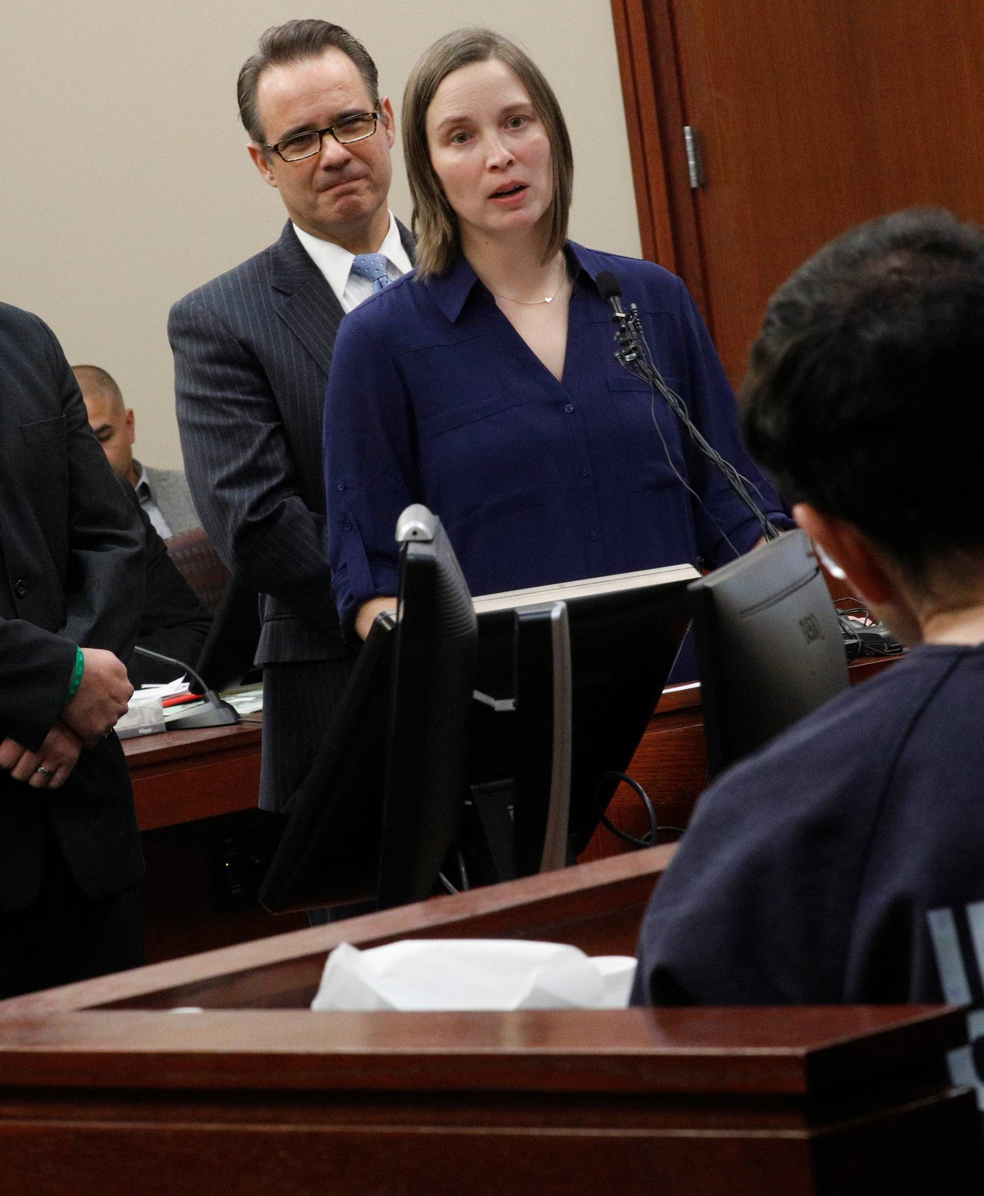 Victim Christina Barba speaks at the sentencing hearing for Larry Nassar, a former team USA Gymnastics doctor who pleaded guilty in November 2017 to sexual assault charges, in Lansing, Michigan
