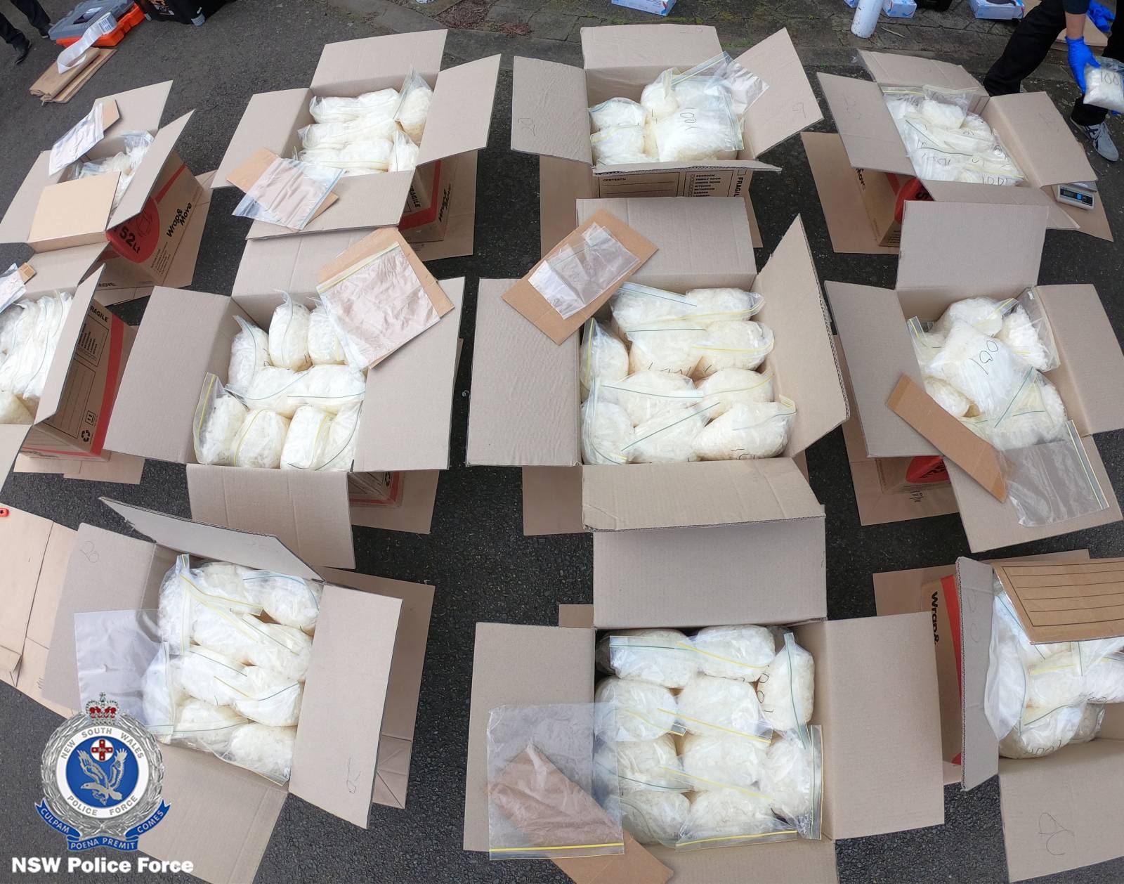Part of the 273kg methamphetamines seized from a van after it hit a police patrol car parked outside a police station in Eastwood