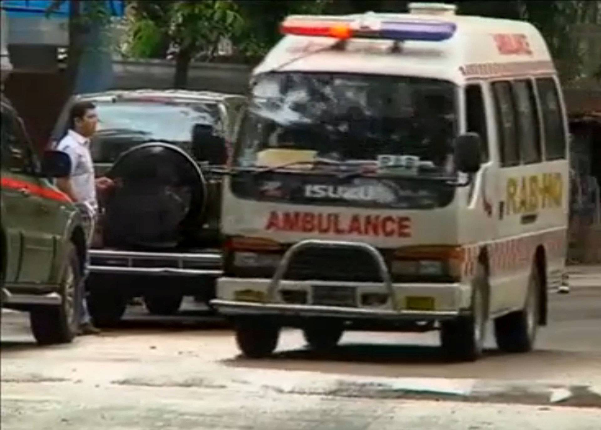 Still frame taken from video shows an ambulance after police stormed the Holey Artisan restaurant to rescue hostages, after gunmen attacked it and took hostages early on Saturday, in Dhaka