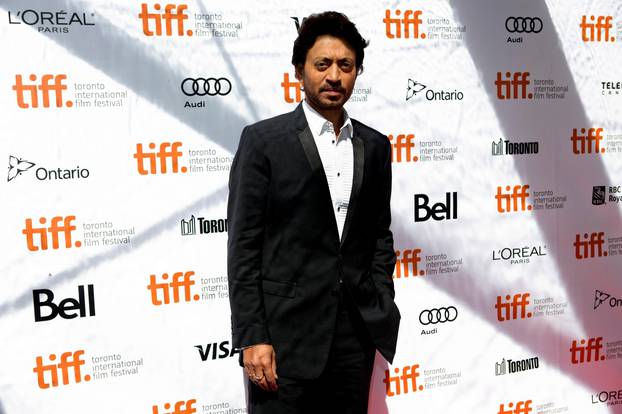 FILE PHOTO: Indian actor Irrfan Khan arrives for the screening of the film "Dabba (The Lunchbox)" at the 38th Toronto International Film Festival