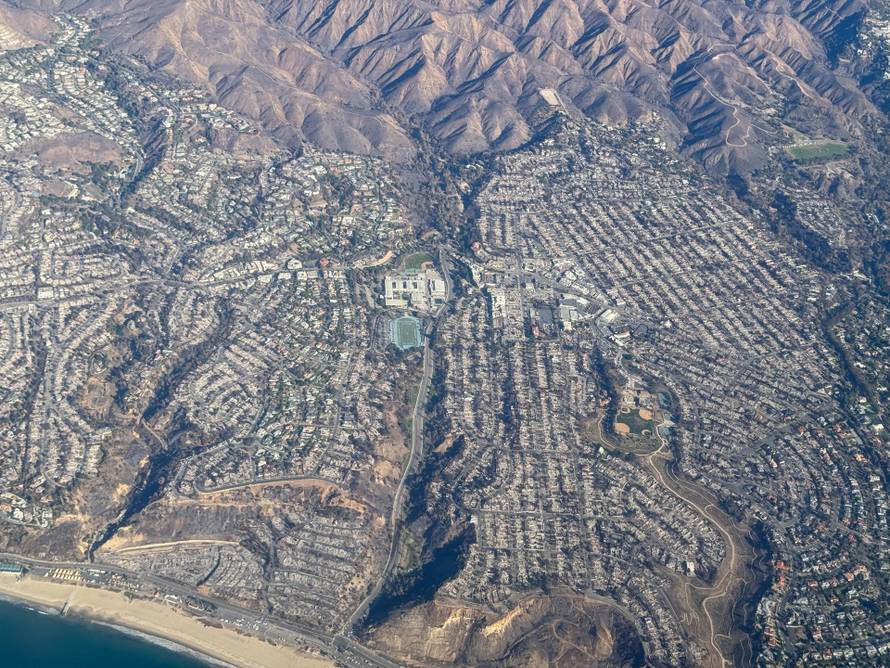 FILE PHOTO: Pacific Palisades shown from the air following wildfires