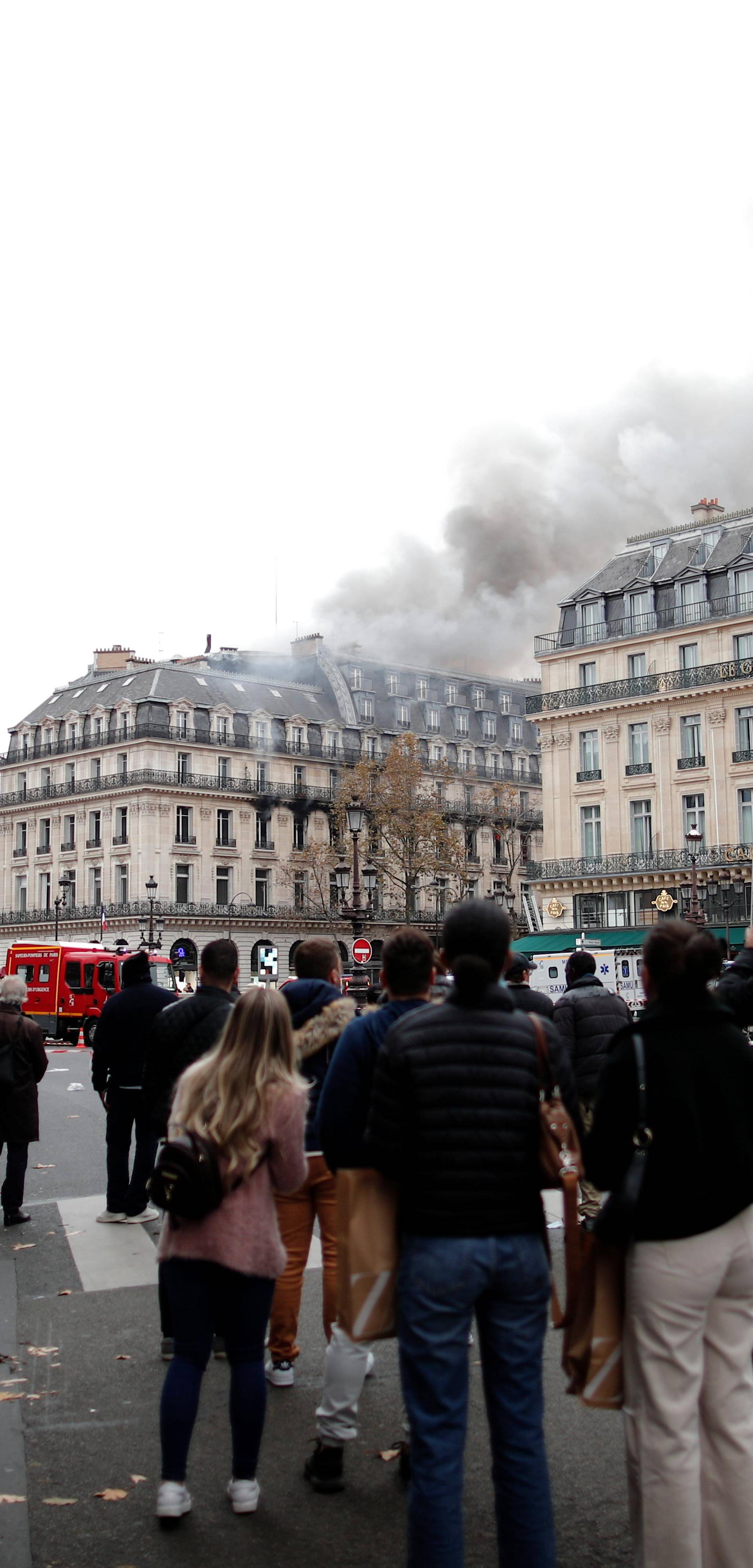 Fire hits a building near the Opera Garnier in Paris