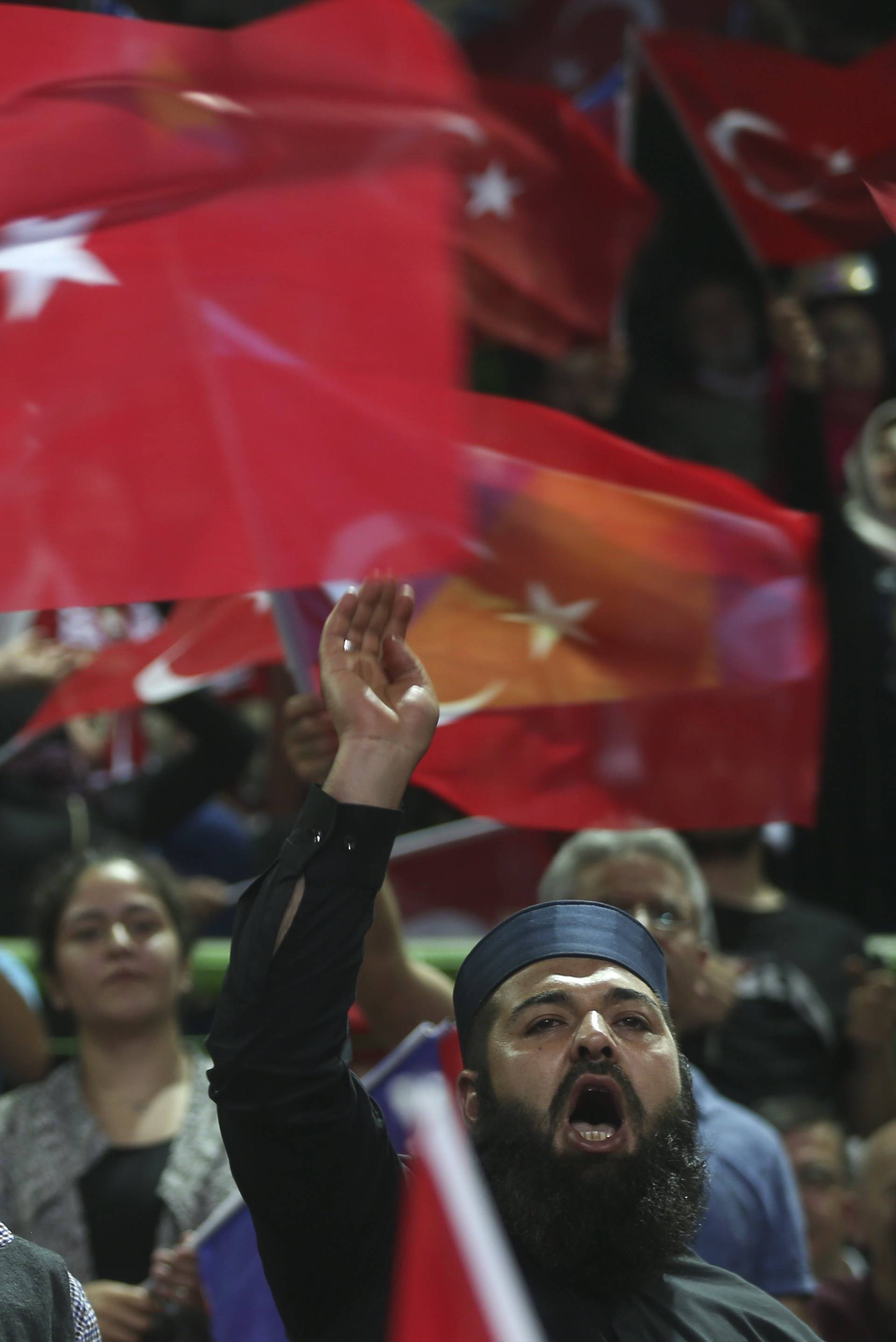 Supporters of Turkish President Erdogan attend a pre-election rally in Sarajevo