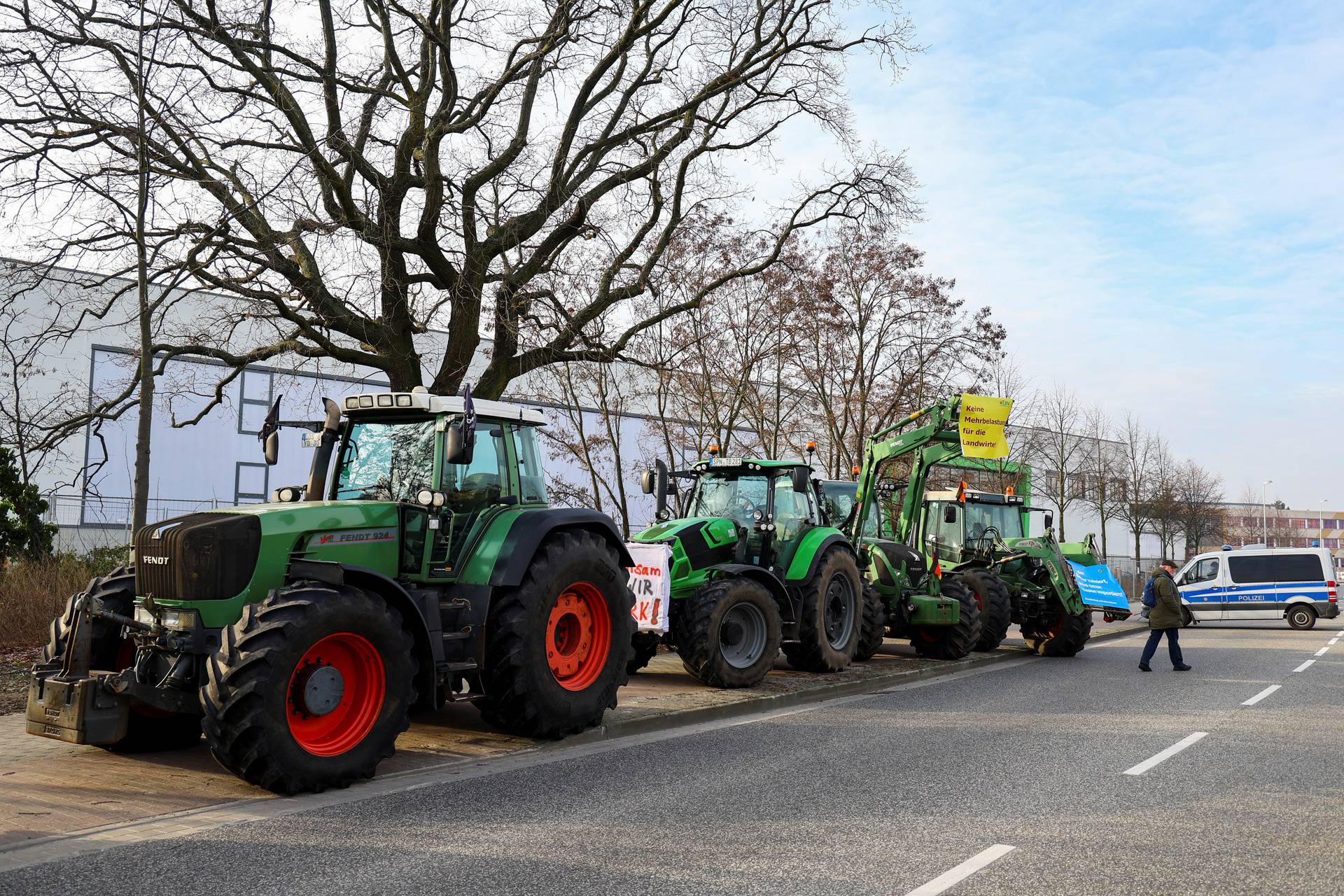 German farmers take part in a protest against the cut of vehicle tax subsidies of the so-called German Ampel coalition government, in Cottbus