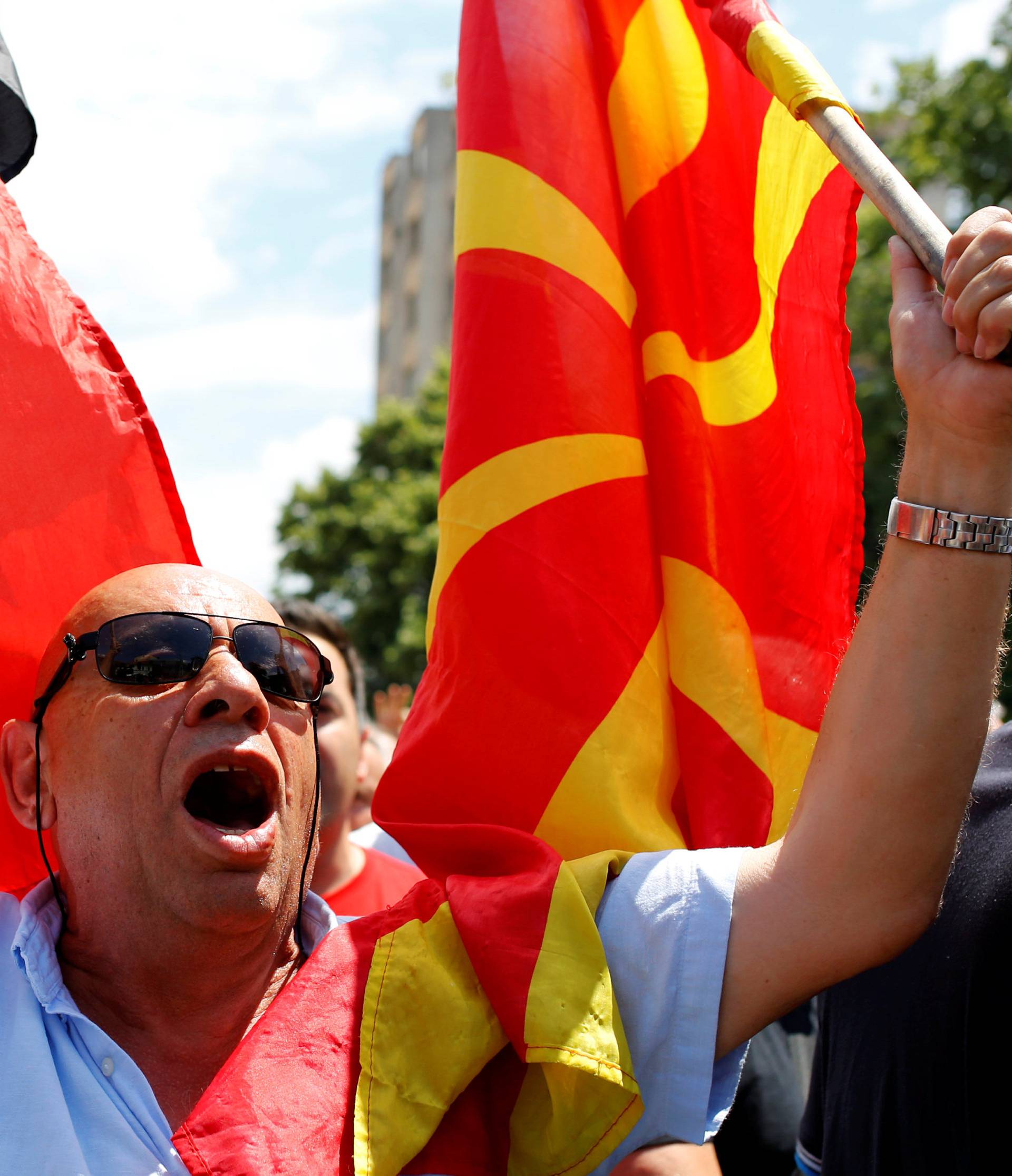 Supporters of Macedonia's biggest opposition VMRO-DPMNE  protest against the name change deal with Greece in Bitola