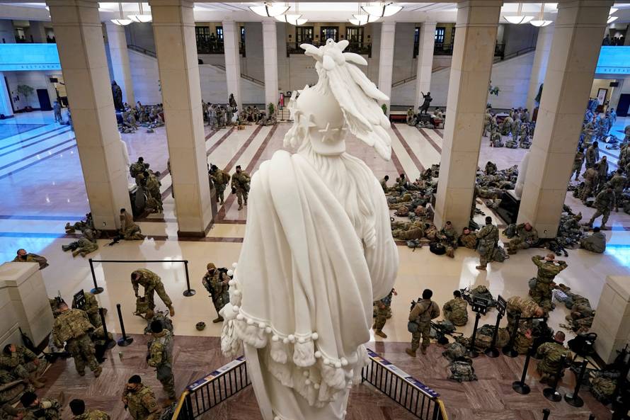 National Guard members gather at the U.S. Capitol in Washington