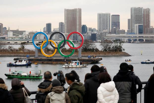FILE PHOTO: Giant Olympic Rings are installed at the waterfront area at Odaiba Marine Park in Tokyo, ahead of the Tokyo 2020 Summer Olympic Games